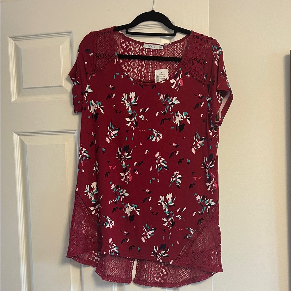 Ricki's Burgundy Floral Lace Blouse